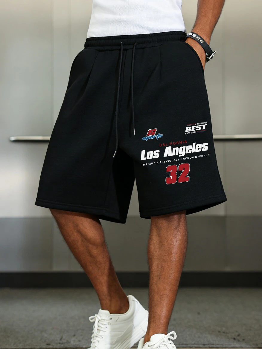 

Los Angeles California 32 Pants Mens Sporty Pocket Wide Knee Length Shorts Basics High Waisted Shorts Summer Oversized Clothes
