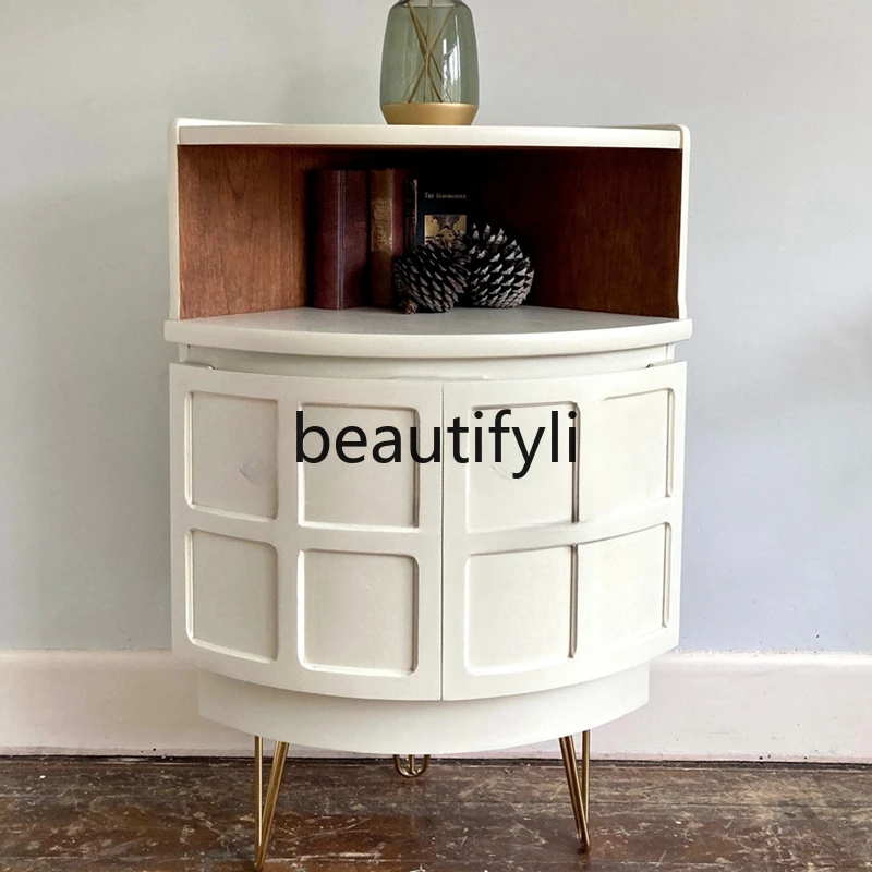 

French retro solid wood wine cabinet against the wall, living room storage cabinet, American light luxury side cabinet