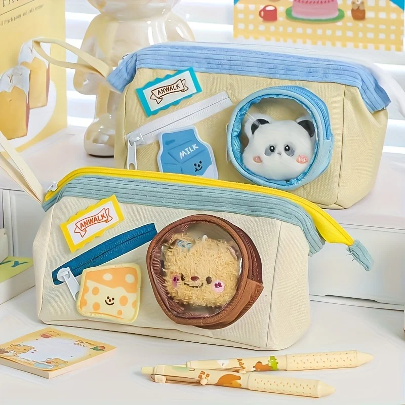 Cute and High Beauty Food Theme Pen Cases with Observation Windows - Large Capacity Portable Student Stationery Storage Box