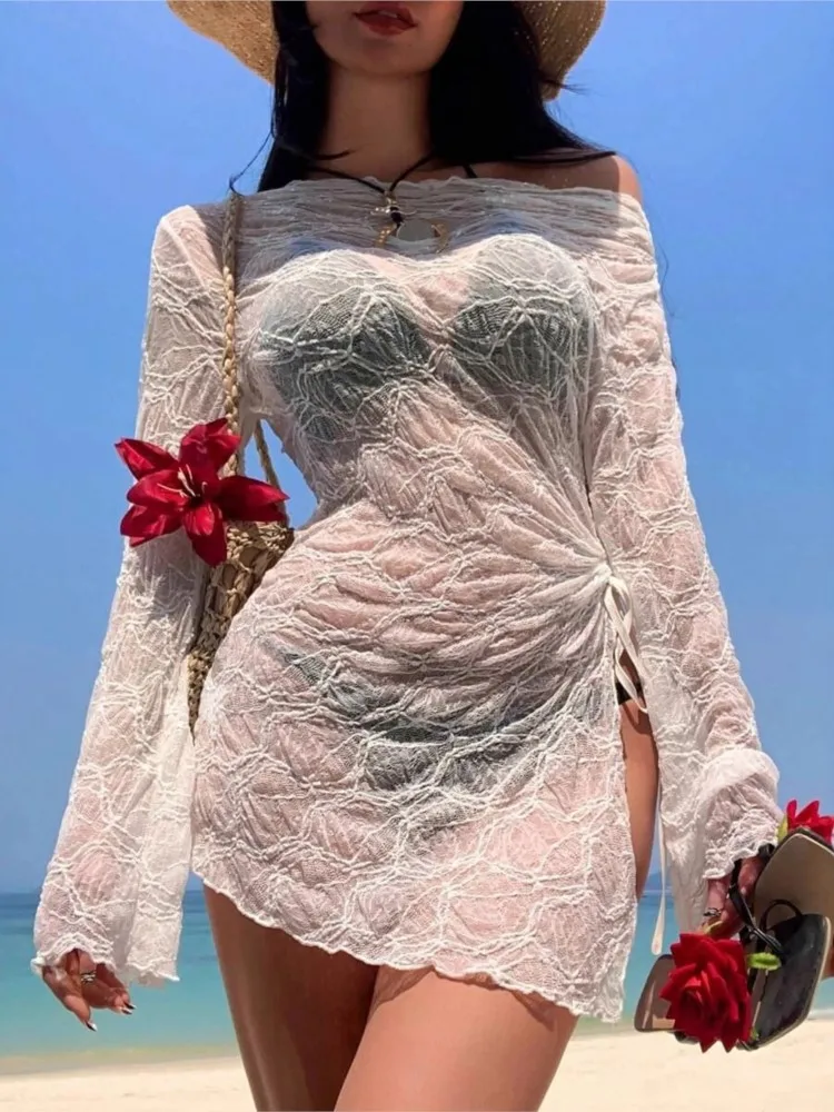 النساء ملابس السباحة فضفاض تونك القمم بيكيني الاخفاء فستان السباحة الصيف شاطئ الاستحمام تي شيرت المرأة بلوزة قطن بحر #2