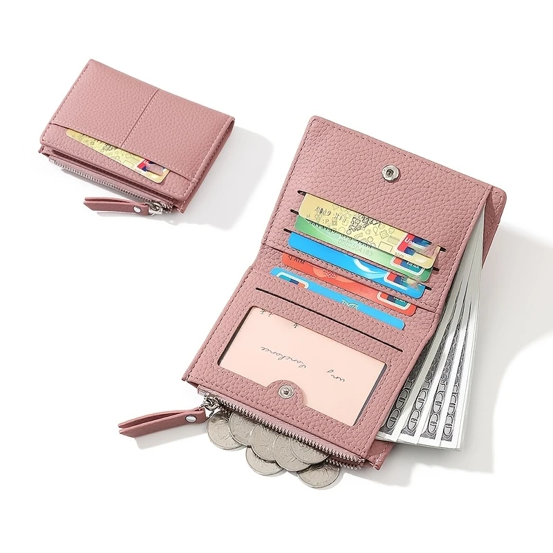 New Minimalist Lychee-patterned Ladies' - Elegant Short-sized Double-fold Card Slot ID Banknotes Wallet - Compact and