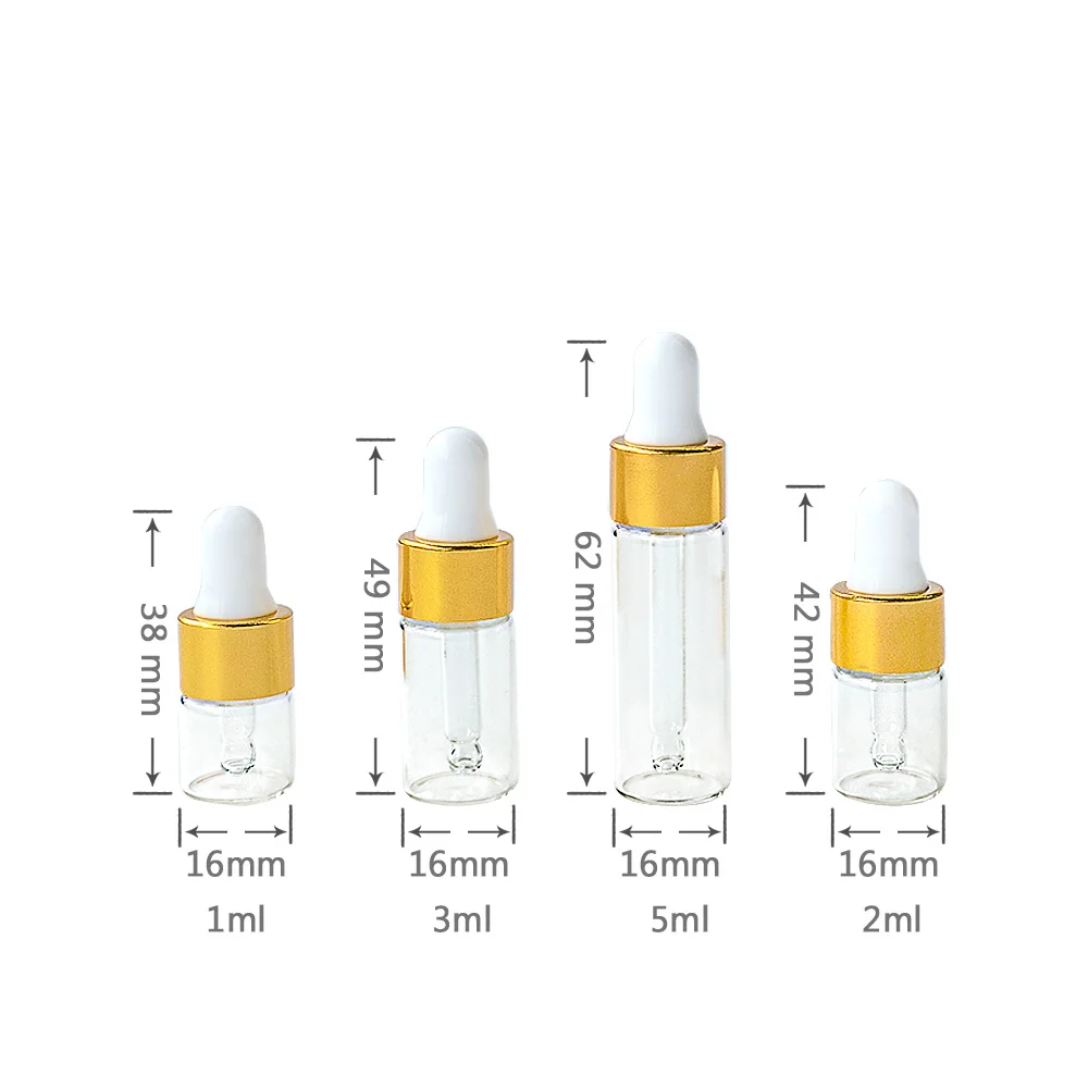 

50pcs 1ml 2ml 3ml 5ml Mini Glass Dropper Bottle Essential Oil Aromatherapy Liquid Drop for Massage Pipette Bottles Refillable