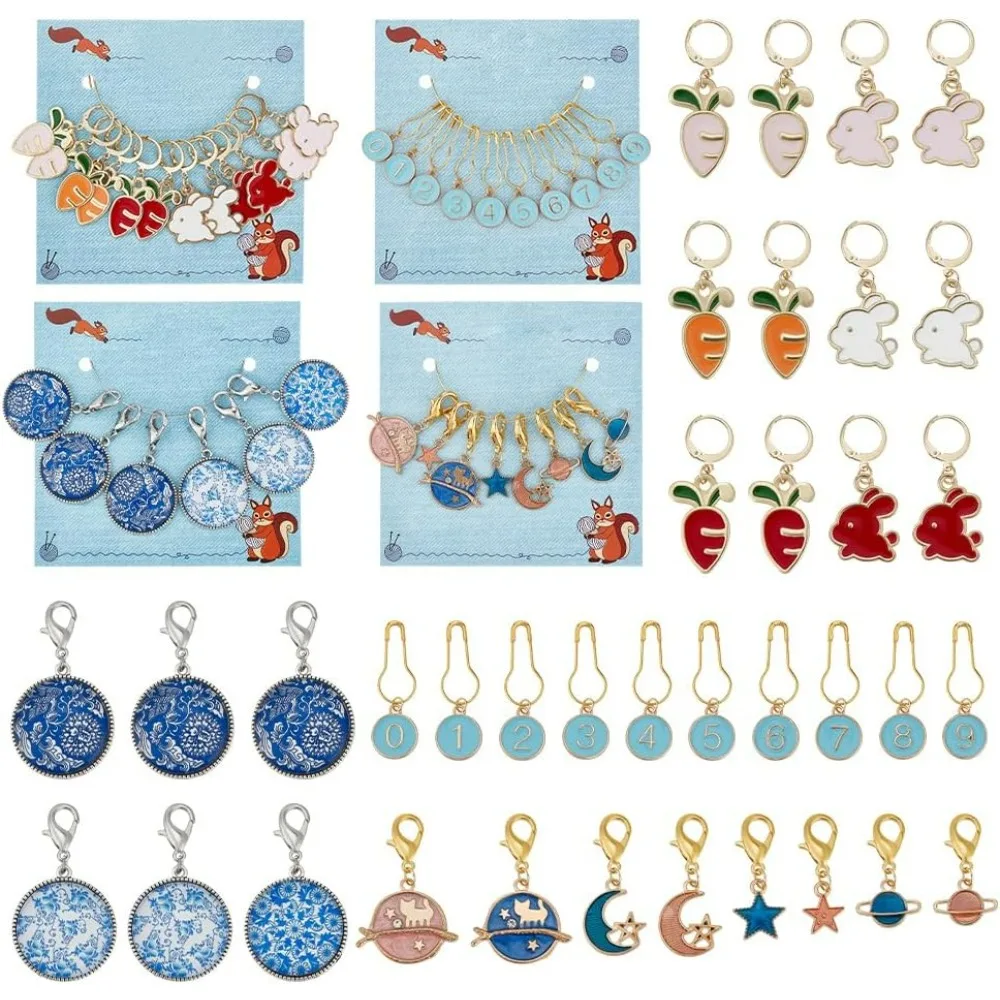 36 Pcs 4 Styles Stitch Markers Kits Universe/Easter/Snowflake/Number Theme Locking Stitch Marker Alloy Enamel Crochet Stitch