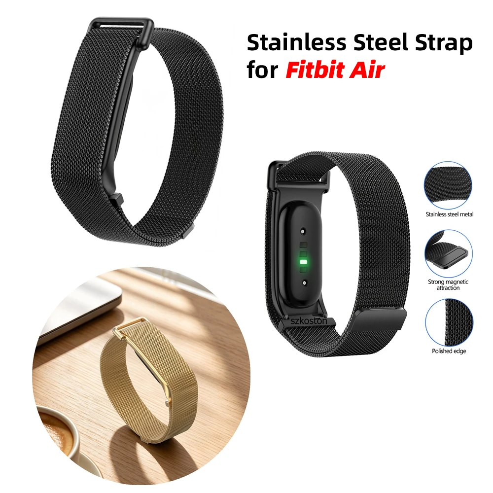 Metal Protective Case Stainless Steel Strap For Fitbit Air Ultra-Slim Feather-Light Precision-designed Quick Release Wrist Band