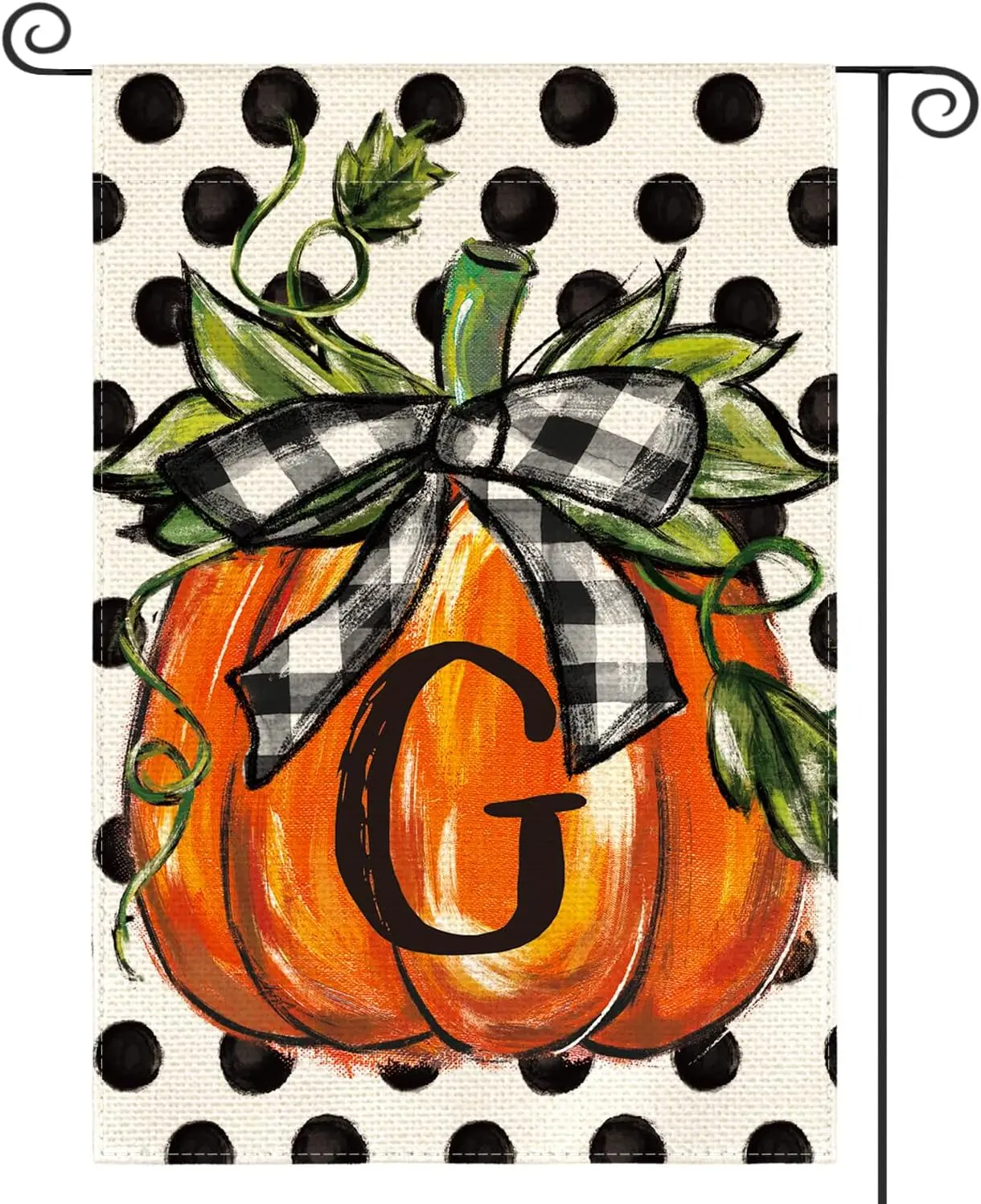 AVOIN colorlife Fall Monogram Letter G Garden Flag Polka Dot Pumpkin 12x18 Inch Double Sided Outside, Small Burlap Family La WWP