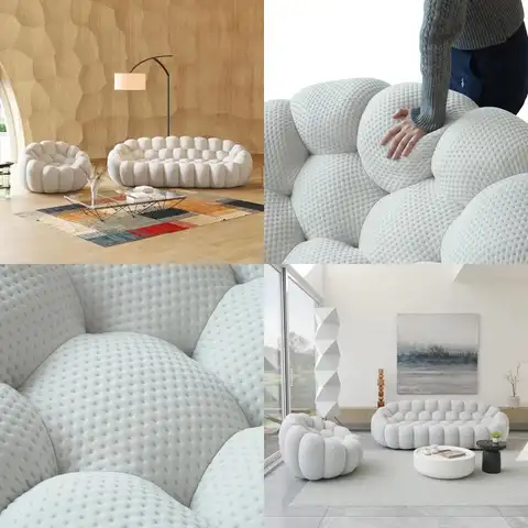 3-Seater Bubble Sofa, Single-Seat Curved Couch, Comfortable Upholstered Sofa, Mesh Fabric 3D Eye-Catching Shape for Living Room,