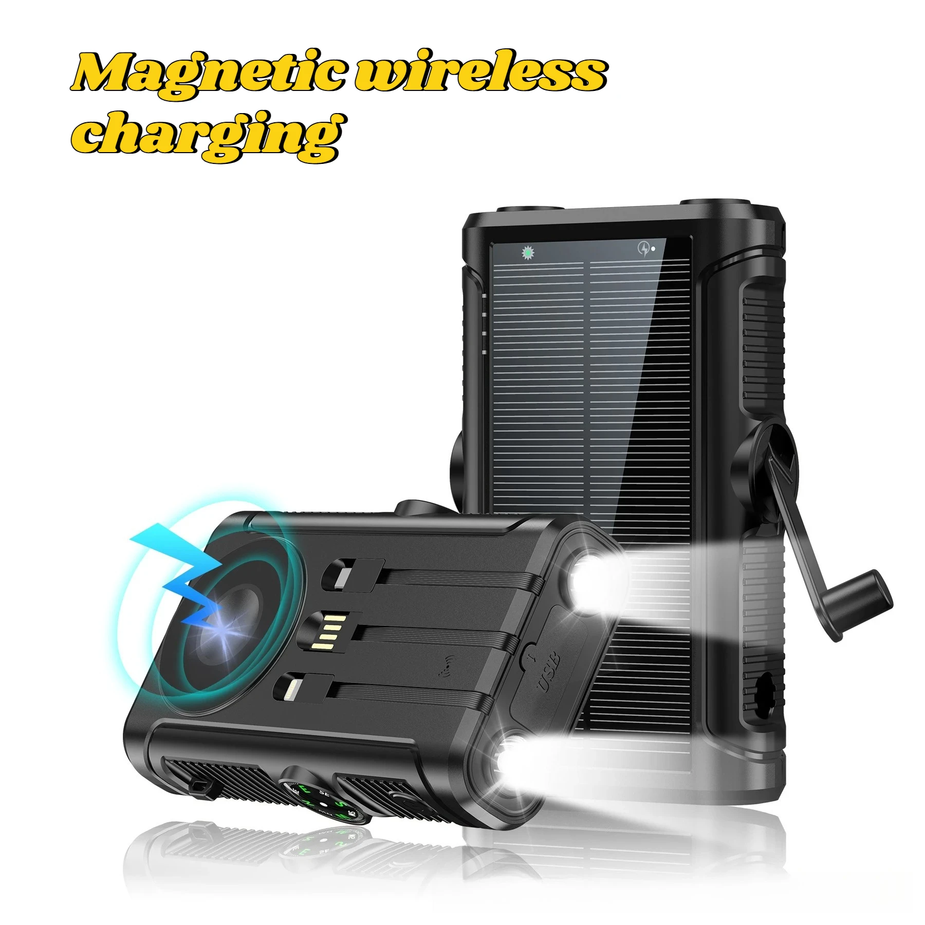 2025 NIEUWE Zonne-energie Bank 20000 mAh 22,5 W Magnetische Draadloze Powerbank Handslinger met Kabel Draagbare Oplader voor Outdoor Camping