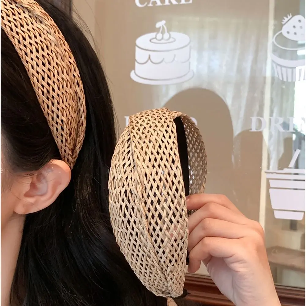 

Hollow Straw Weave Headband Vacation Style Hair Band Wide Edge Hairband Korean Style Headwear Bohemian Style Hair Hoop Women