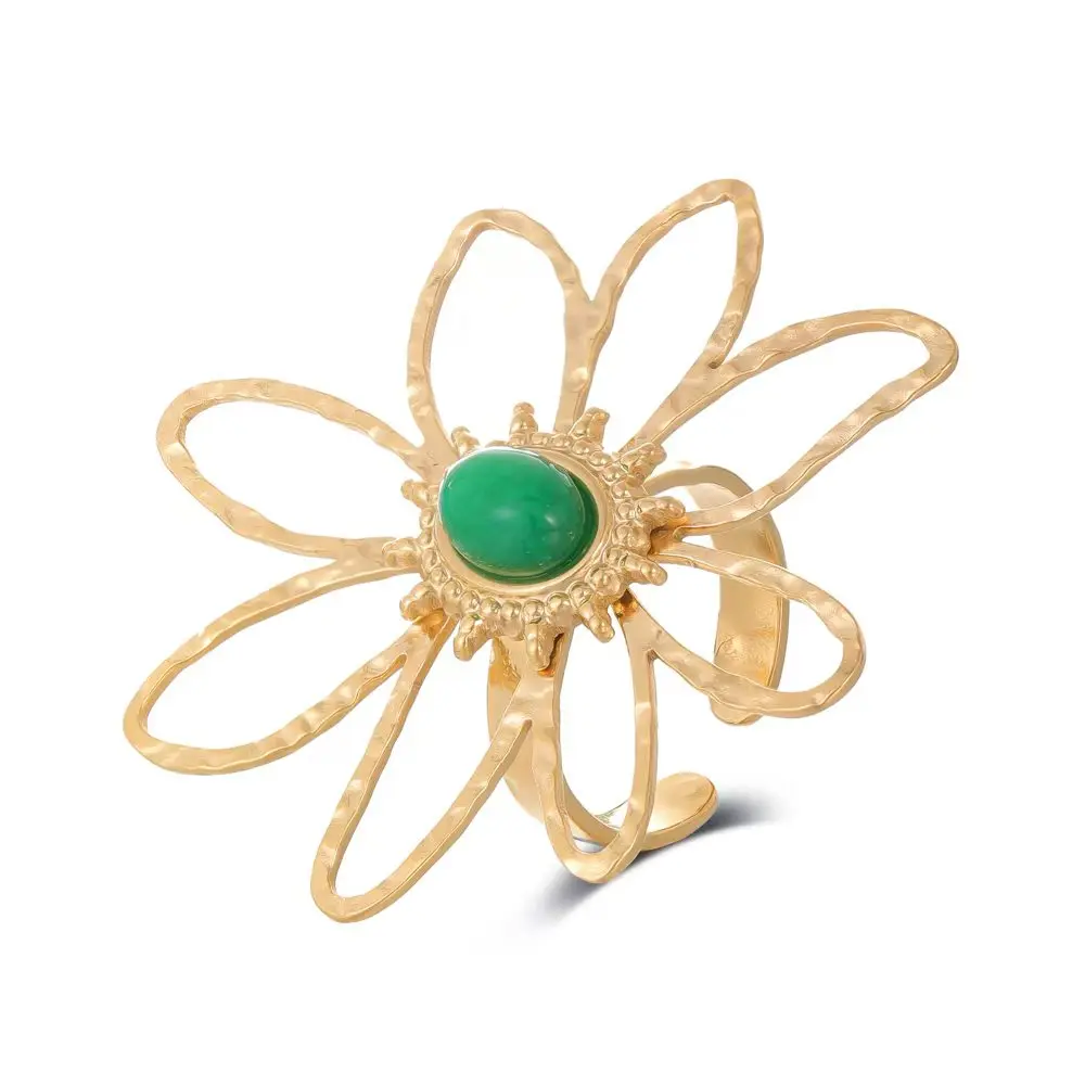 

New luxury stainless steel colored natural stone ring for women, fashionable and elegant flower lucky jewelry party gift