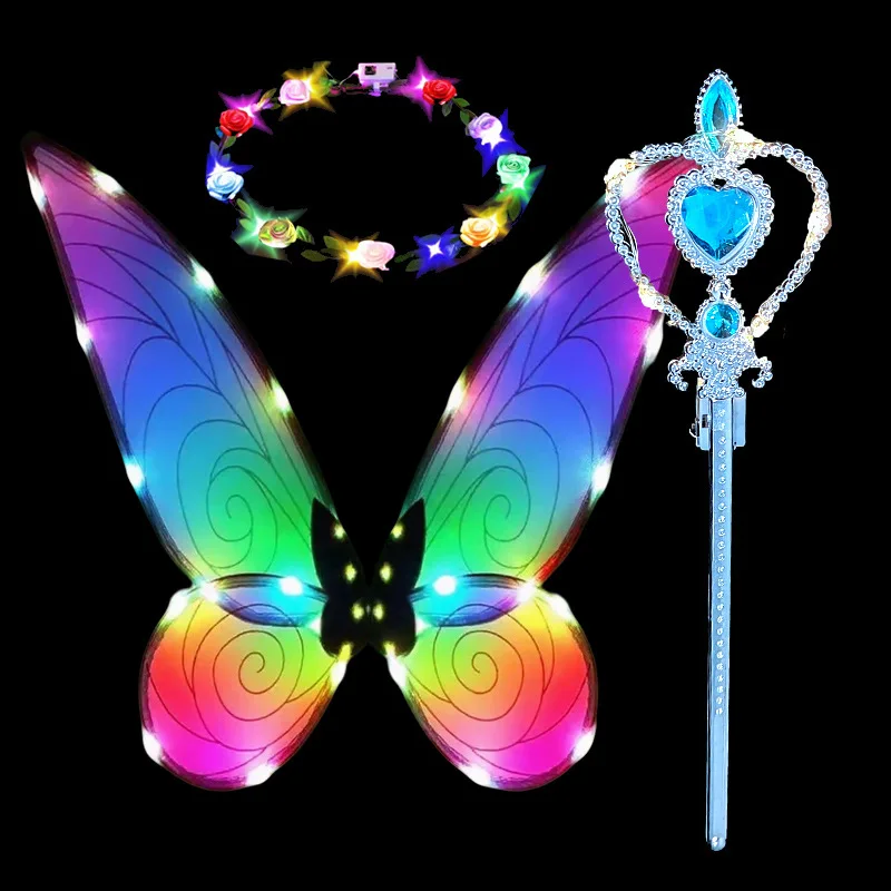 Butterfly Fairy Wings Costume Girls Toy Sparkle Rainbow Princess Angel Wing for Birthday Gift Party Cosplay Costume Dress Up Toy