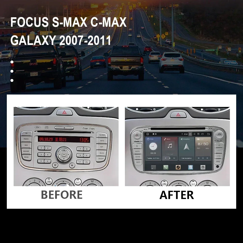 CHSTEK Car Radio Carplay DVD For Ford Focus S-Max C-Max Mondeo Galaxy 2007-2011 Android 14 Multimedia Bluetooth GPS WIFI Stereo