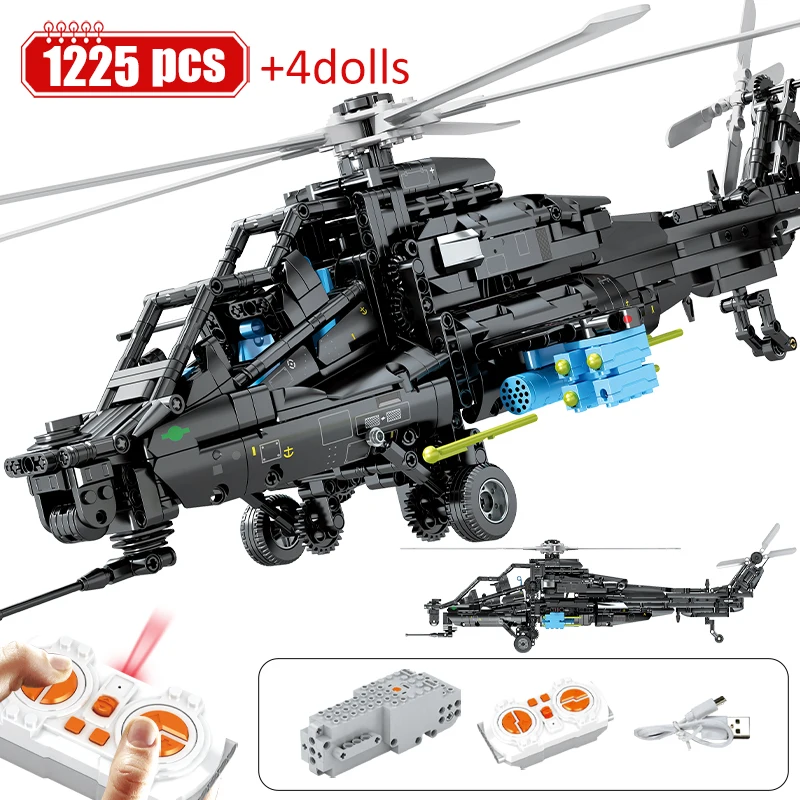 1225 Pcs Military WW2 RC Fighter Armed Helicopter Building Blocks City Remote Control Airplane Figures Bricks Toys for Boy Gift