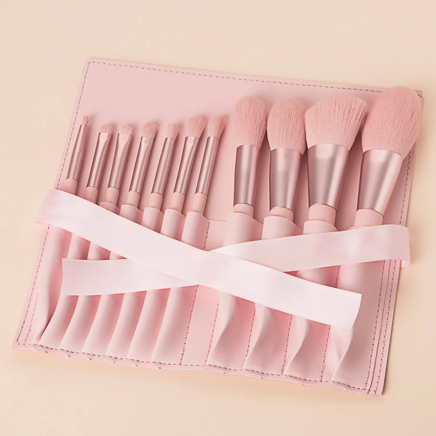 Conjunto de pincéis de maquiagem, 11 peças, marca própria, kit de pincéis de maquiagem de cabelo sintético vegano, rosa, cosméticos profissionais personalizados com logotipo, 8 conjuntos
