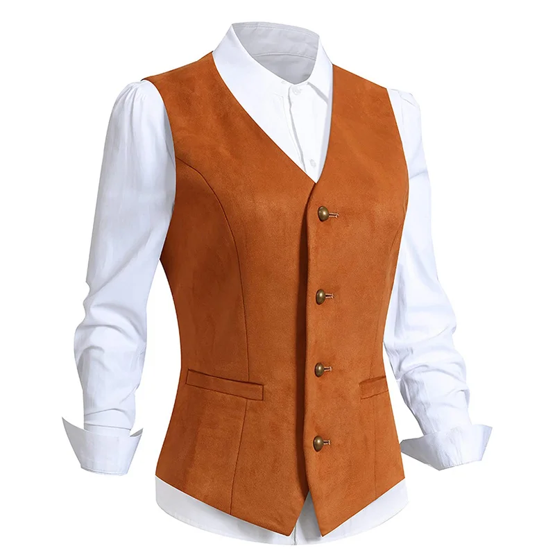 Women\'s Tailored Vest Orange Velvet V Neck Formal Business Work Wear Waistcoat Elegant OL Waistcoat Vintage жилетка женская 2022