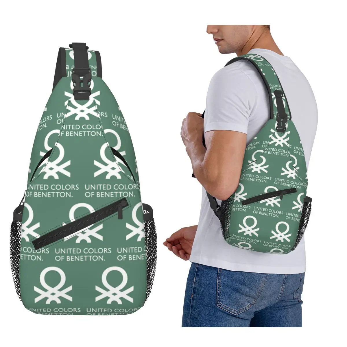 United Colors Of Benetton Chest Bag Men Sling Crossbody Backpack Chest Bag Travel Hiking Daypack Shoulder Bag