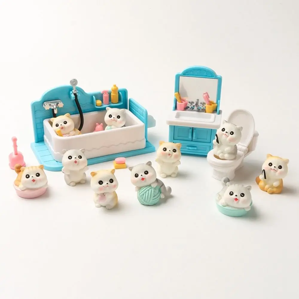 1:12 Furniture Simulation Bathroom Toys 1:6 Scale Cat Figure Bathroom Dollhouse Sets Cute Bathtub Restroom Dollhouse Miniature