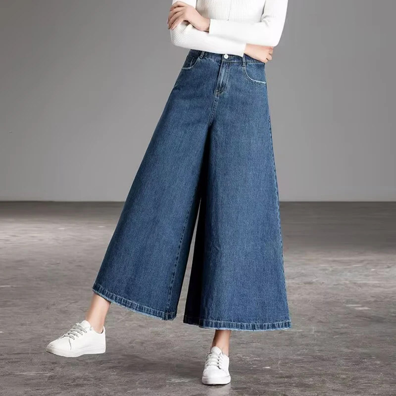 Female Large Size 5XL Cowboy Pantalons European Women Fashion High Waist Denim Pants Autumn Ladies Leisure Wide Leg Jeans