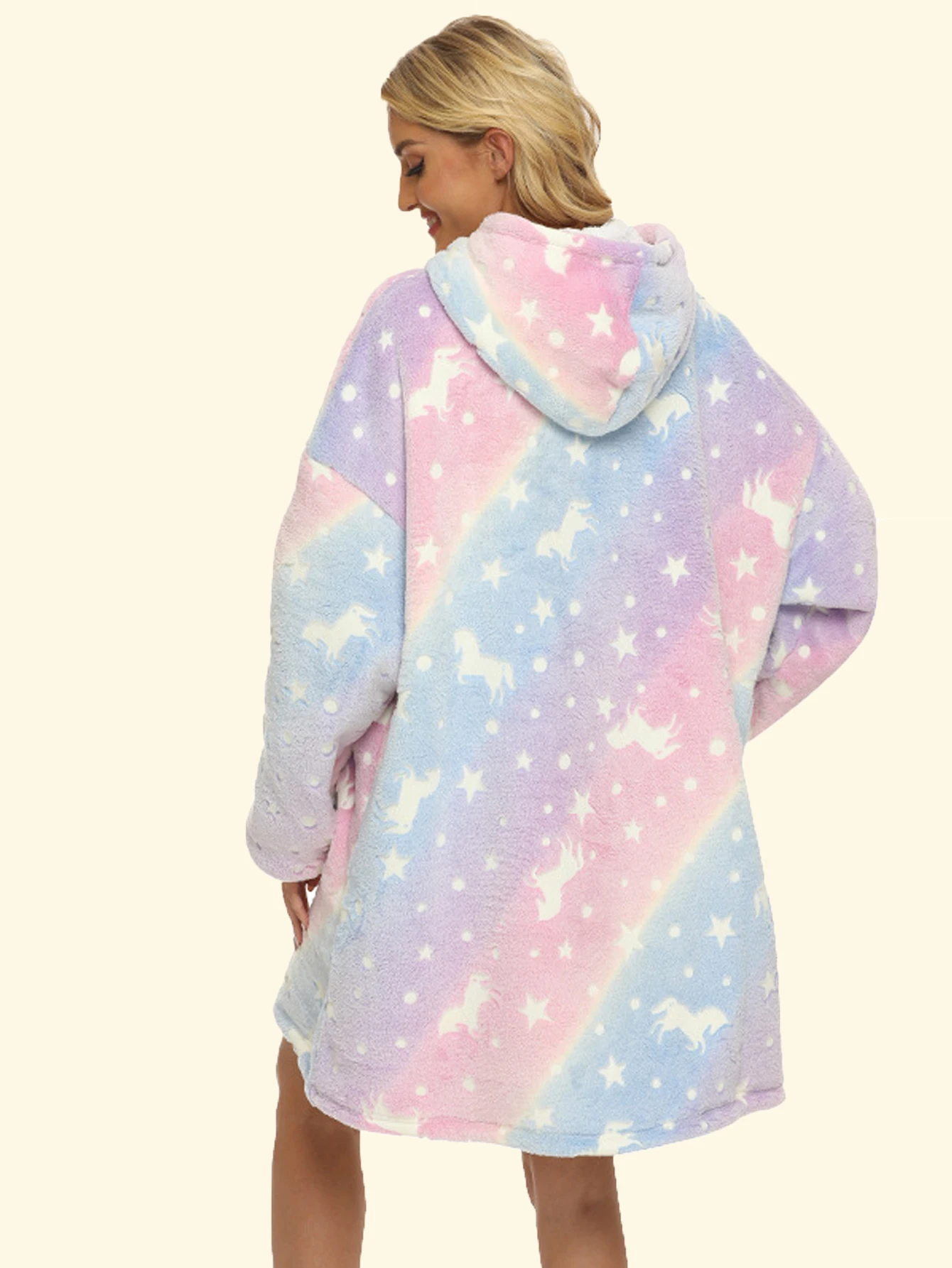 Glow-in-the-dark Star Plus Fleece Thick Flannel Hooded Casual Tie-dye Printed Glow-in Blanket Couple Loungewear With Pocket Hood