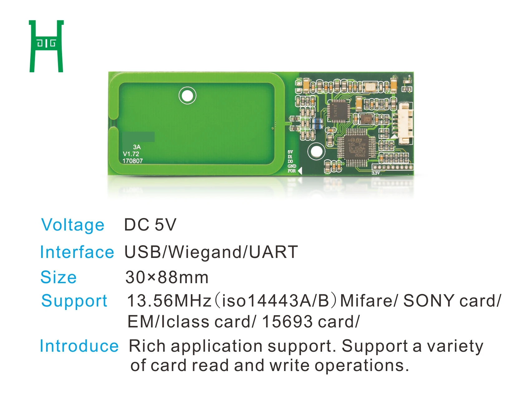 Mifare,NFC, HID,Iclass, 15693,SONY,RFID,Card Reader Module, Embedded Module，Access,5V，Output  Wiegand26/34,UART