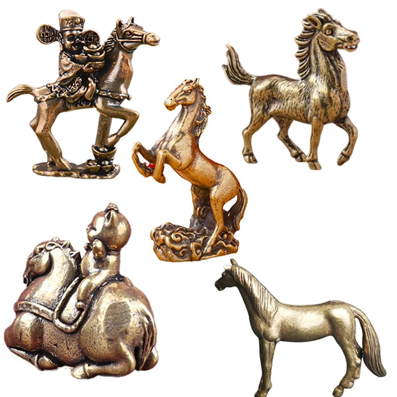 1 Uds. De cobre, 12 caballos sólidos del zodiaco, adornos Feng Shui, estatua de caballos corriendo de bronce Vintage, figuritas en miniatura, decoraciones de escritorio