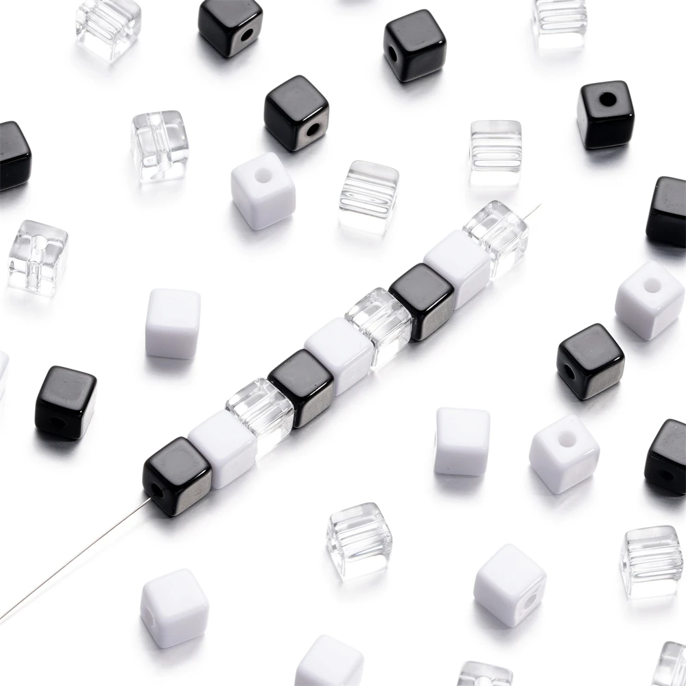 30pcs/lot 7.5mm Acrylic Square Shape Charm Spacer Loose Beads for Handmade DIY Necklace Bracelet Jewelry Making Supplies