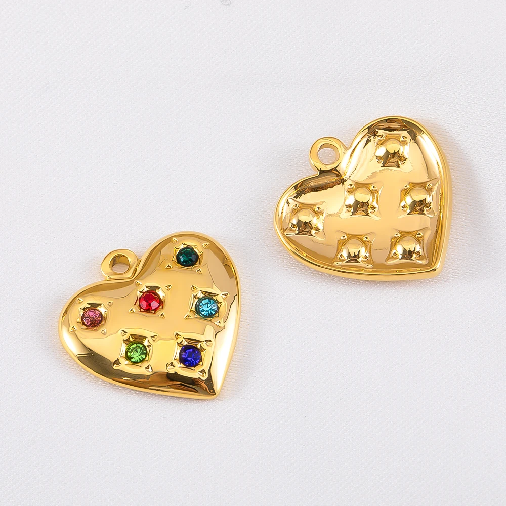 

1piece 304 Stainless Steel 3D Heart Pendant With Rhinestone Inlay For DIY Necklace Charm Elegant Dimensional Jewelry Finding