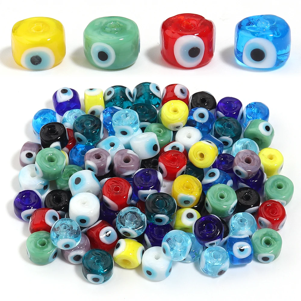 10 Stück Runde Augen-Lampwork-Glasperlen Bunte Zylinderförmige Lose Abstandsperlen für Schmuckherstellung DIY Armband Halskette Zubehör – Detail 4