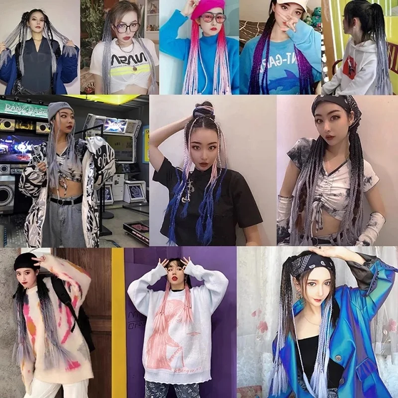 24 Zoll Synthetischer Farbverlauf Geflochtener Pferdeschwanz Haarverlängerung Elastisches Gummiband Flechtpferdeschwanz für Mädchen und Frauen – Detail 9