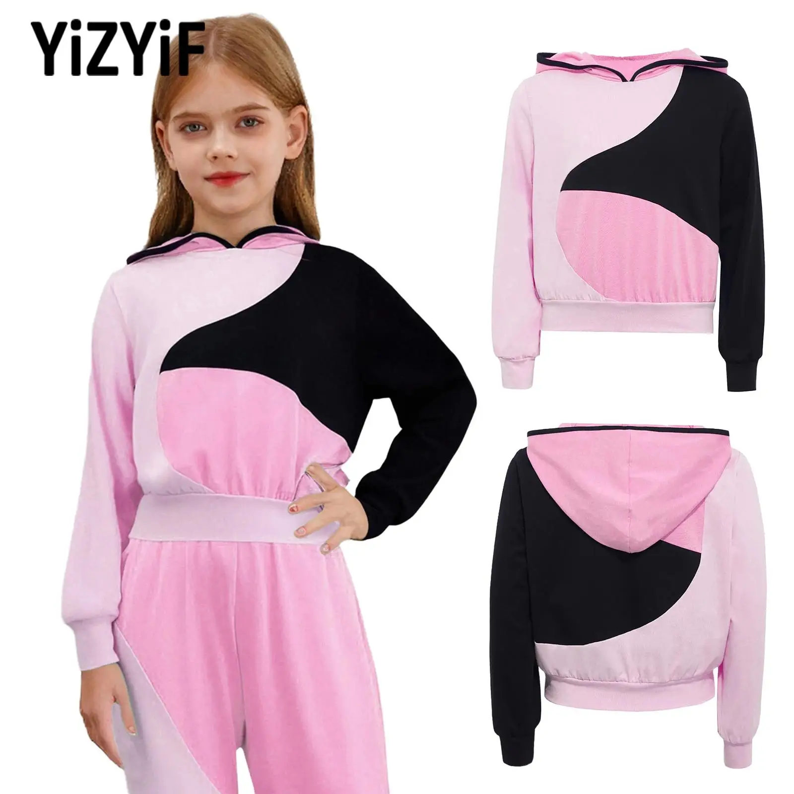 

Children's Sports Hoodie Tops for Girls Color Block Patchwork Hoodie Long Sleeve Hooded Pullover Sweatshirt for Workout Running