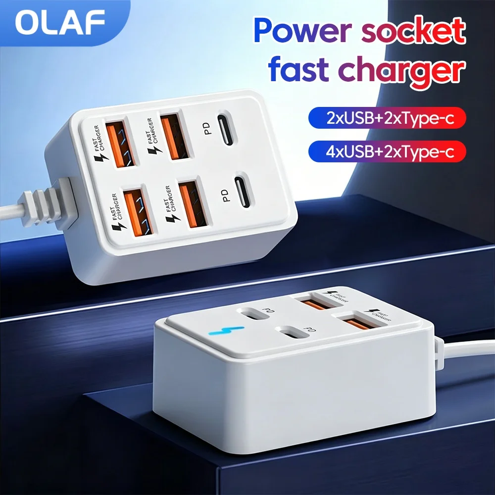 4/6-Port-Steckdosenladegerät USB Typ C Telefon-Schnellladegerät USB C Stromsteckdose Ladeadapter Ladegerät für Xiaomi Huawei