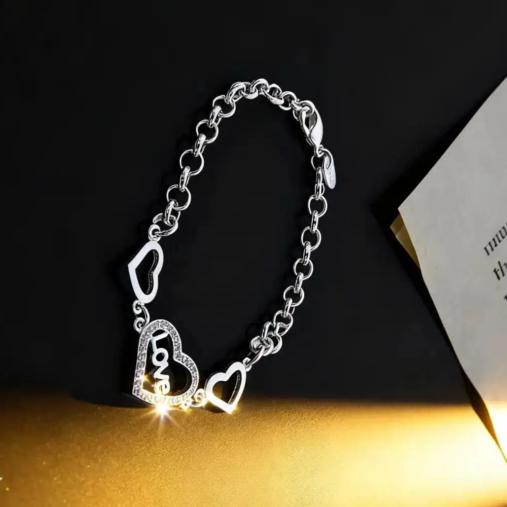

Браслеты из стерлингового серебра 925 пробы для женщин, цепочка с кристаллами LOVE Heart, модные украшения для свадебной вечеринки, рождественские подарки