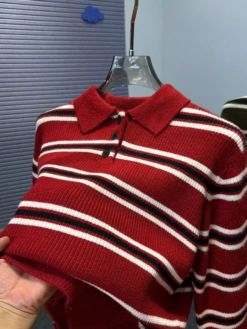 

Thiened повседневный вязаный свитер для мужчин, осень-зима, новый свитер с воротником в полоску, молодежный модный теплый свитер из полиэфирного волокна