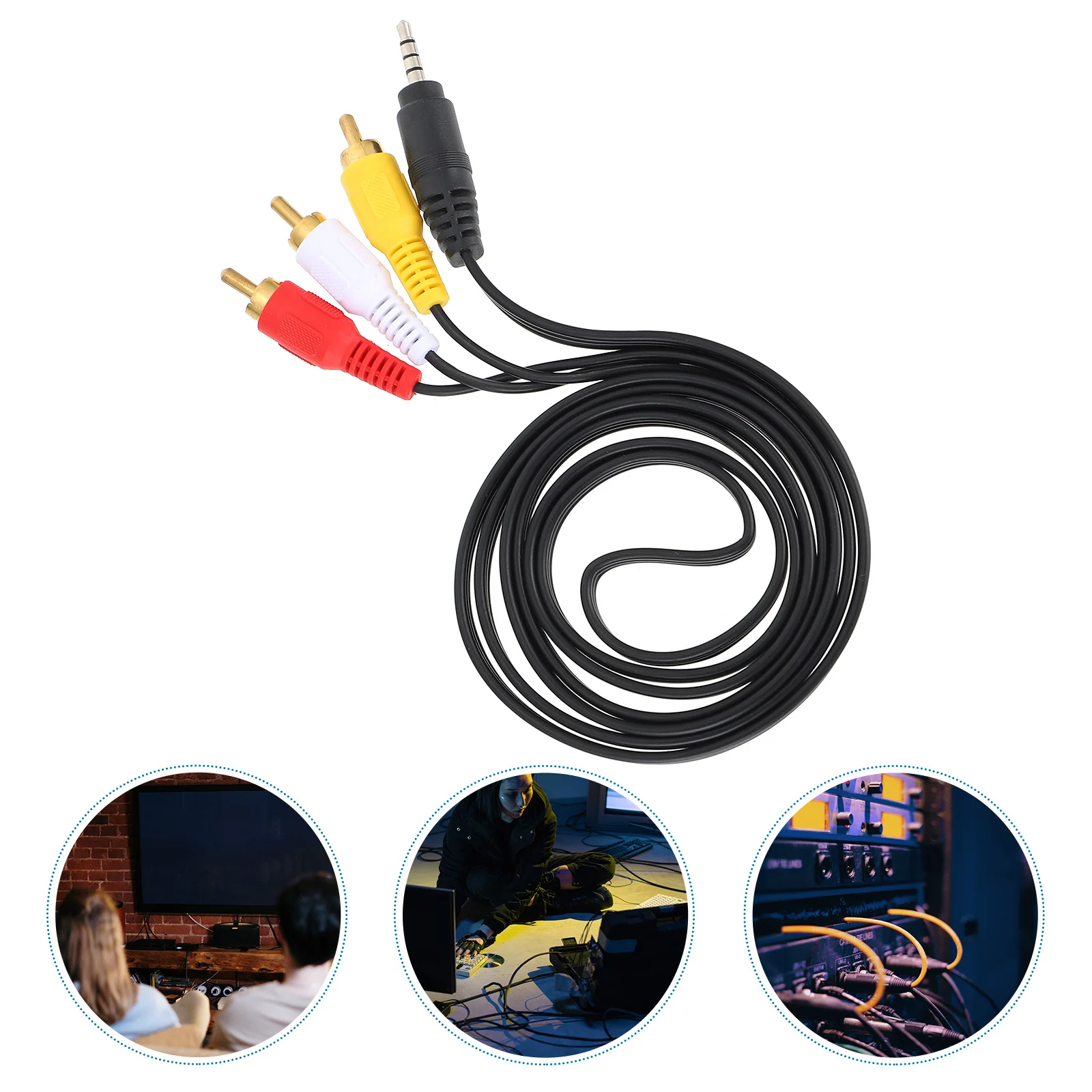 2Pcs Av Cable 3.5mm to 3 Audio Video Output Cable Adapter Cord for Speaker Amplifier Aux Stereo Sound Transmission