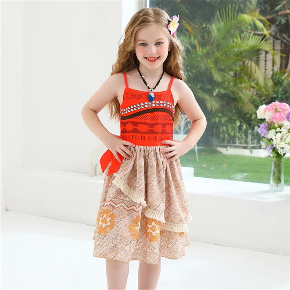 Moana Stage Performance Sling Dress Kids Vaiana Cosplay Princess Dresses Girls Halloween Carnival Birthday Party Fancy Frocks