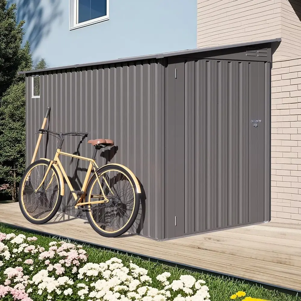 

Gray 4x9 Lean-to Shed with Windows, 6 Vents, and Side Open Door for Outdoor Storage in Backyard, Garden, or Patio