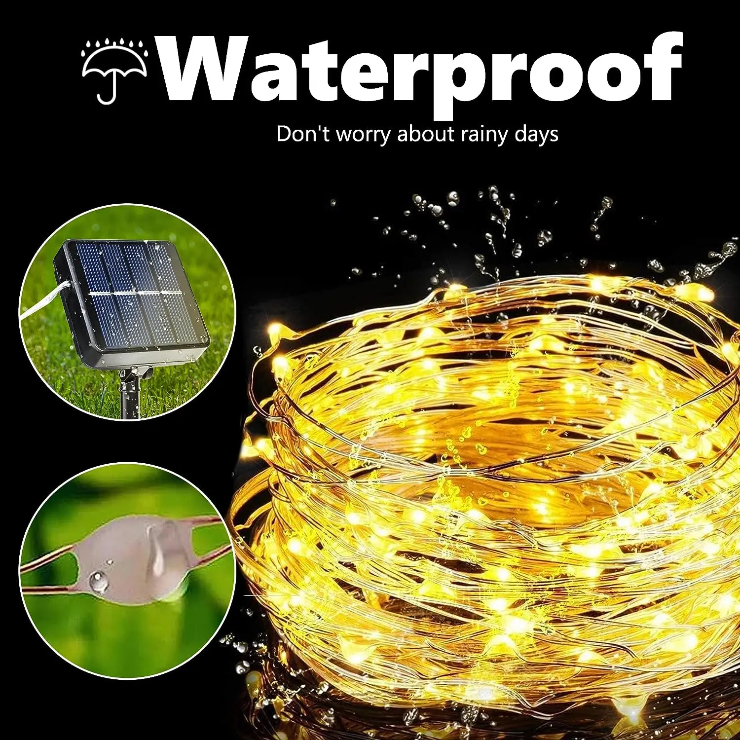 Guirnalda de luces solares para exteriores, lámpara de alambre de cobre impermeable para jardín, patio, árbol, fiesta de Navidad, Camping, 50/100/200 LED