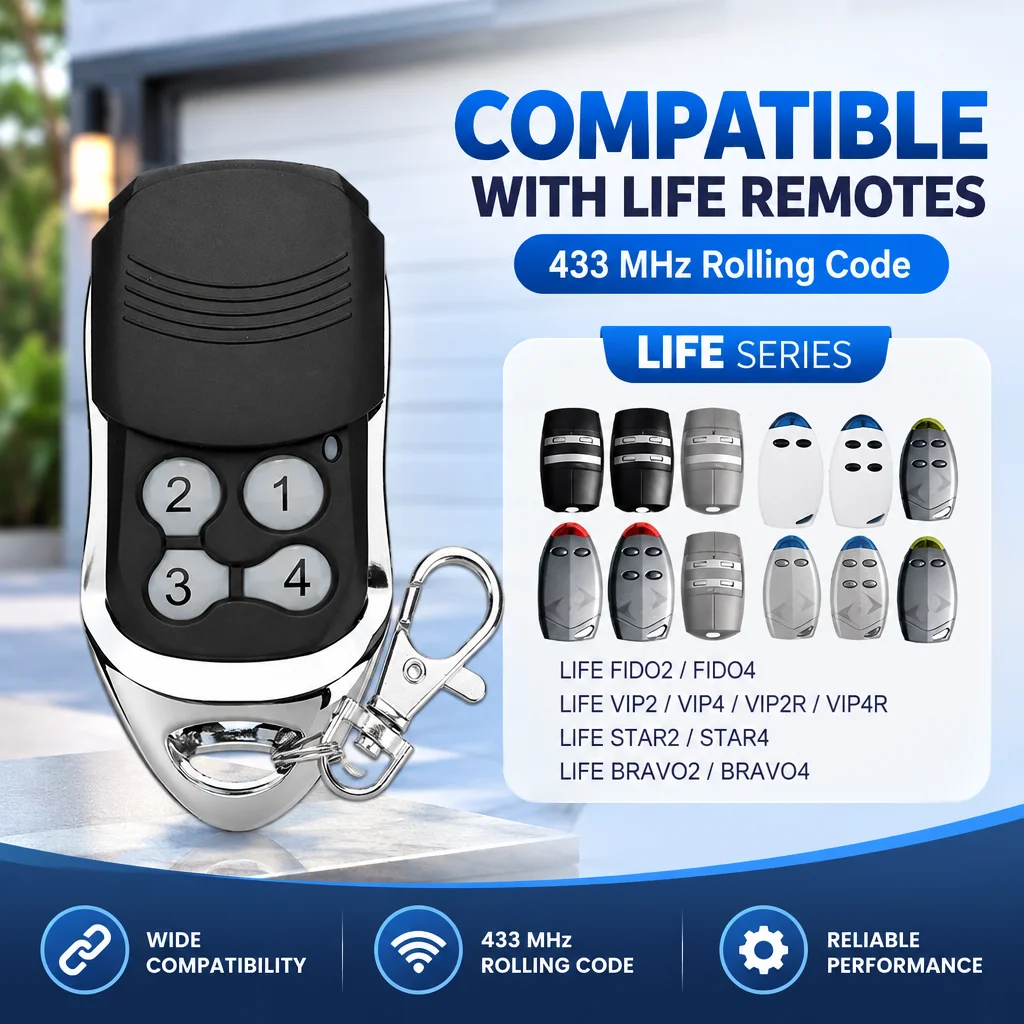 Replace LIFE Garage Gate Remote Control LIFE FIDO2 VIP2 STAR2 BRAVO4 Rolling Code 433,92MHz Garage Command Handheld Transmitter