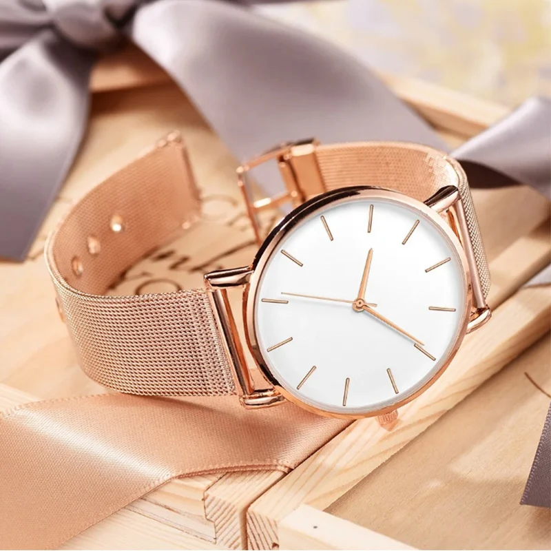 Top Brand Women\'s Watches Luxury Metal Mesh Simple Quartz Watches Fashion Elegant Rose Gold Ladies Wristwatch Clock Reloj Mujer