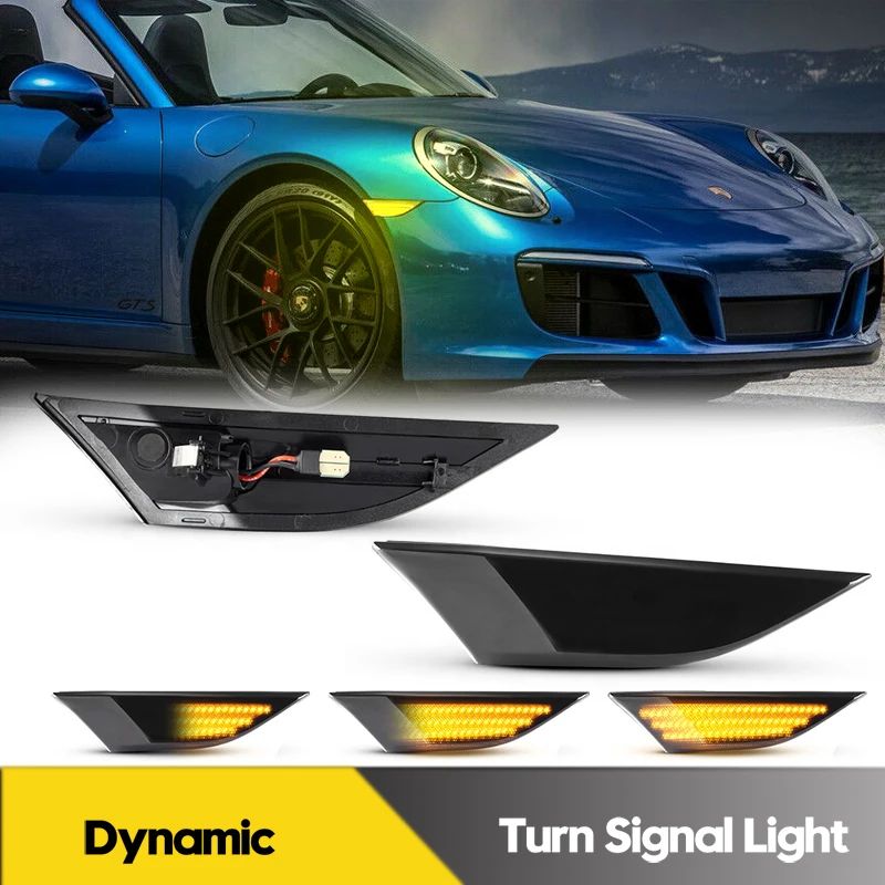 2Pcs LED Dynamic Side Marker Light Turn Signal Lamp For Porsche 911 Carrera Turbo Boxster Cayman 718 991 981 982 Car Accessories