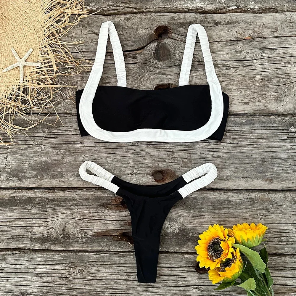 

2024 New Sexy Low Waist Solid Bikini Set Push Up Solid Thong Swimwear Women Swimsuit Beachwear Bathing Suits biquini Summer