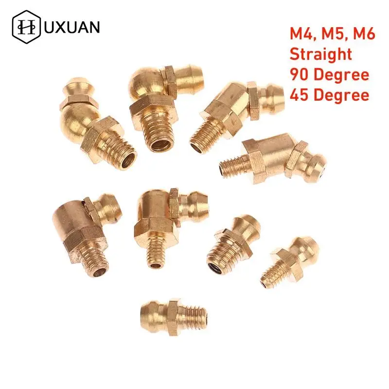 

1pc M4 M5 M6 Male Thread 0.75/0.8/1mm Pitch 45 90 Degree Straight Brass Hydraulic Grease Nipple Fittings