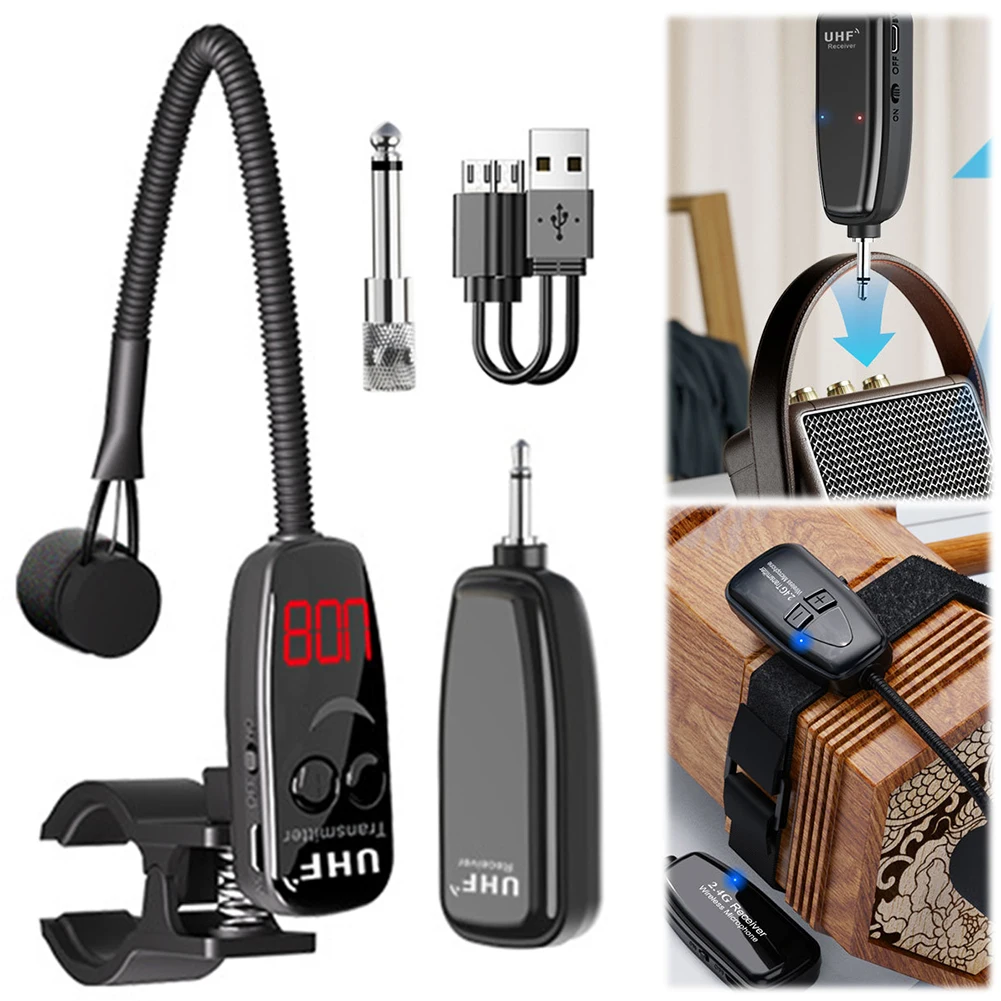 

Беспроводной микрофон UHF для музыкальных инструментов, беспроводной приемник и передатчик, микрофон для флейты