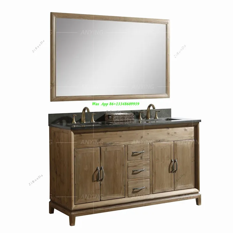 American Country Bathroom Cabinet Retro Style Washing Table Bathroom Solid Wood Custom Floor Wash Basin Combination