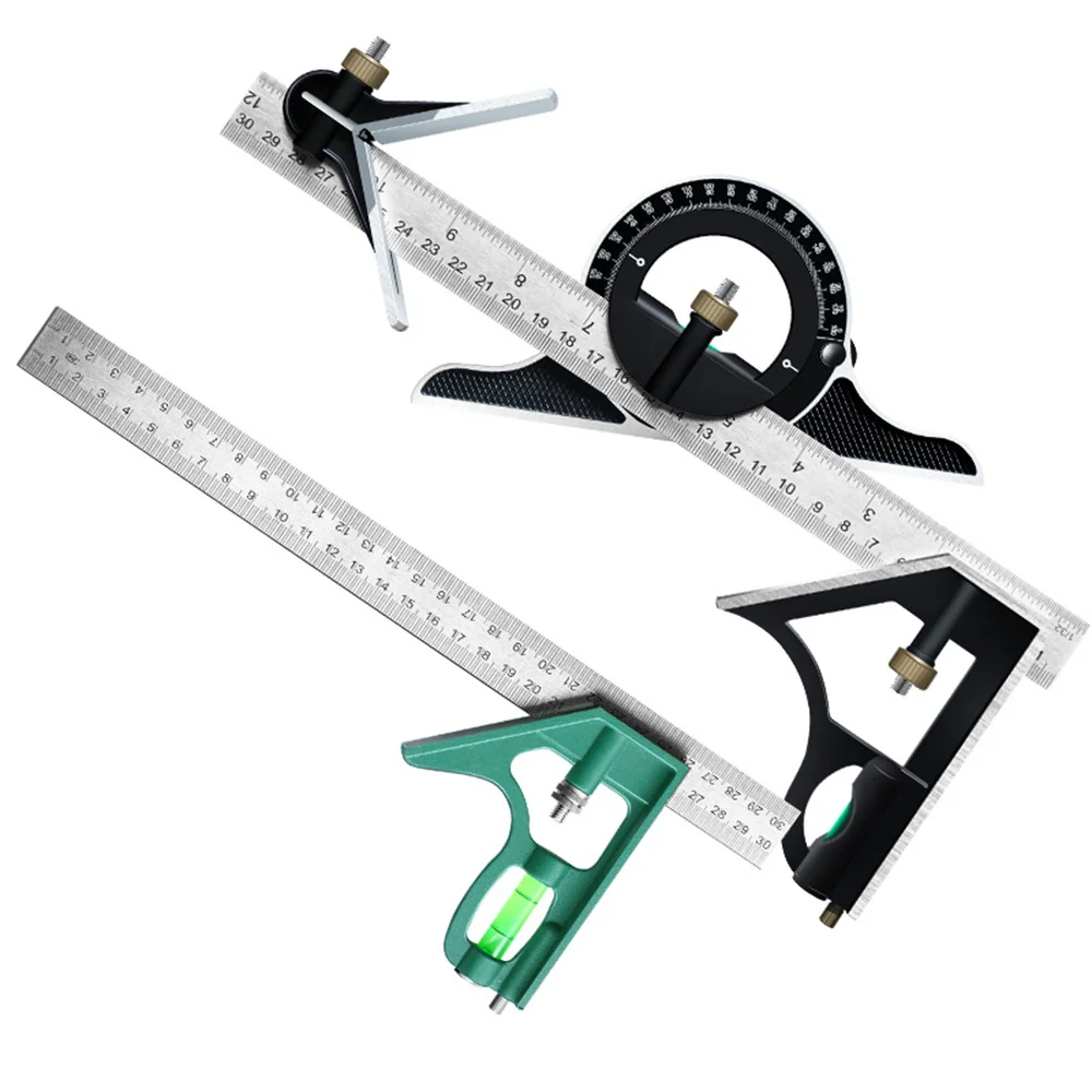 

Square Ruler Set Kit 300mm (12") Adjustable Engineers Combination Try None Right Angle Ruler with Spirit Level