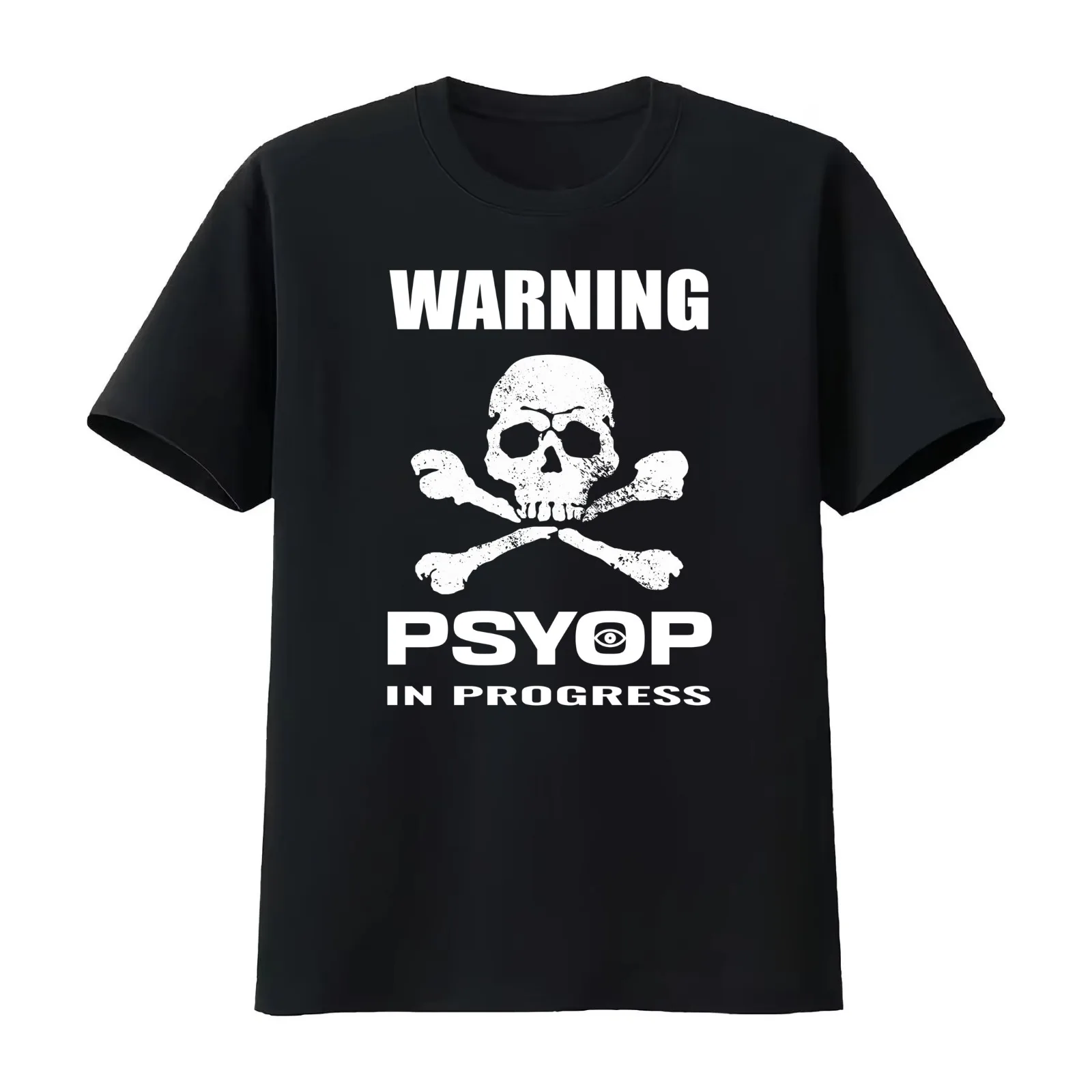 Classic Conspiracy Skull and Bones PSYOP operation warning T-Shirt Summer Casual Cotton Tee Oversized Streetwear Tops