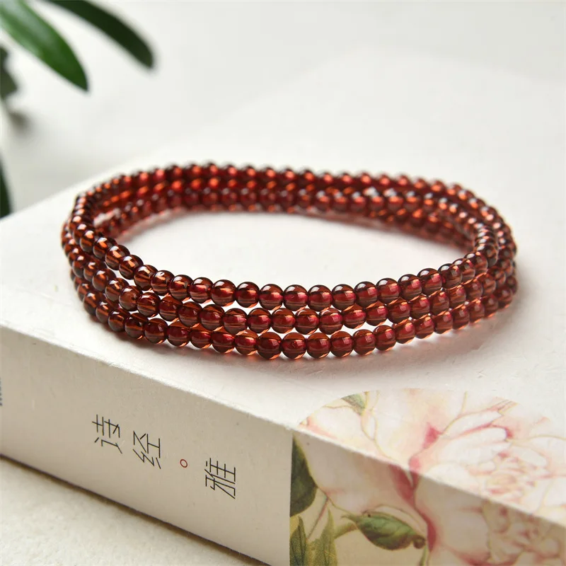 

Chinese Style Natural Garnet Three-Circle Bracelet Natural Champagne Color Attracts Fortune Wangfu Jewelry High-end Jewelry