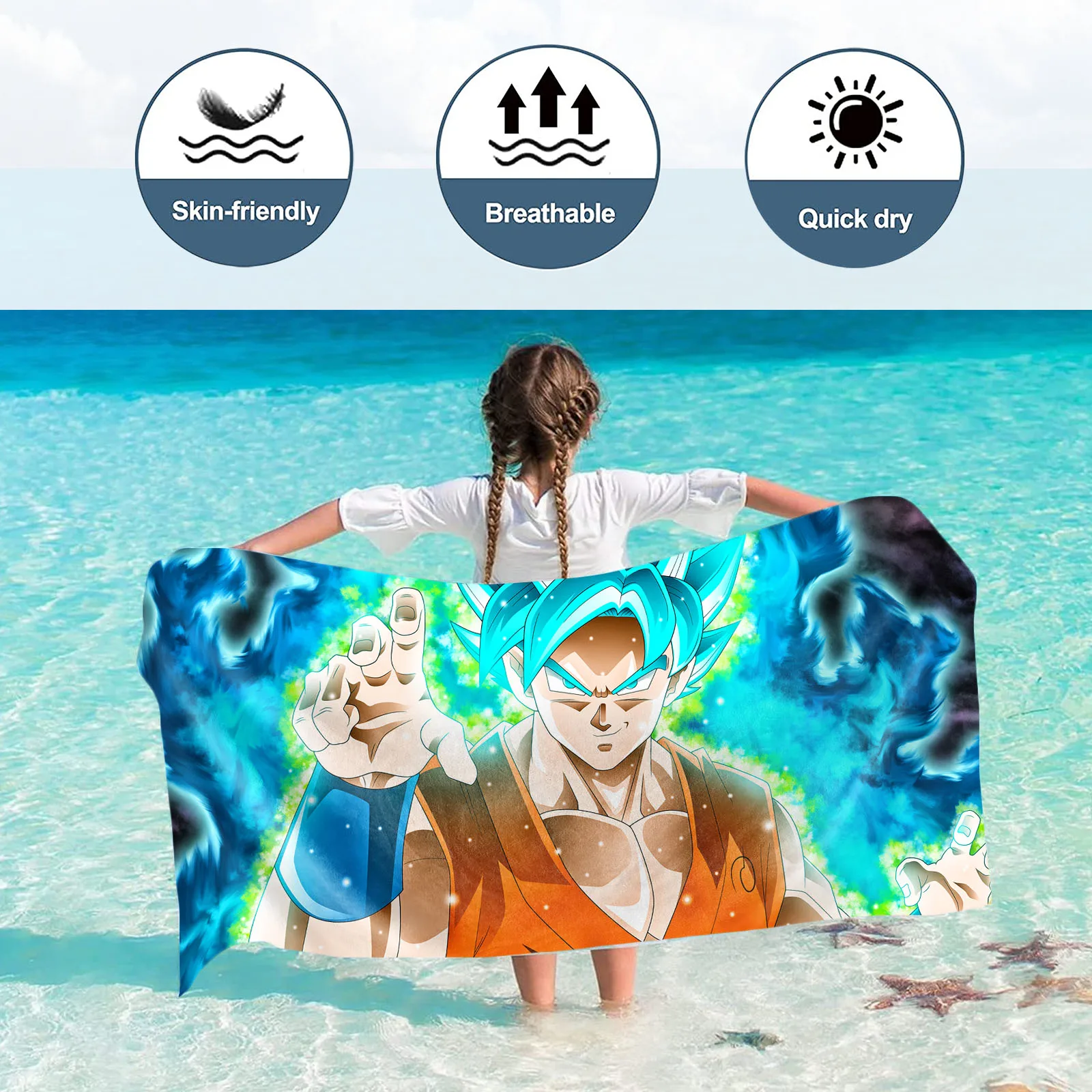 Dragon Ball Cartoon Shower Large Beach Microfiber Travel Picnic Pool Sun Wukong Towel For Kid Women Bathroom Cute Bath Hotel