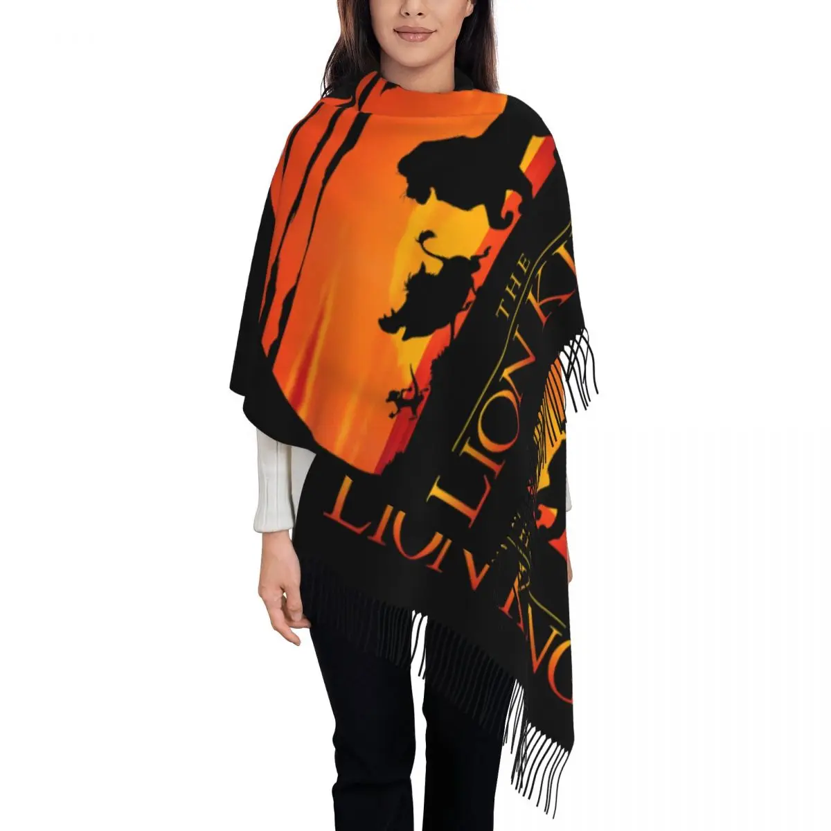 

Custom Lady Large The Lion King Classic Sunset Walk Scarves Women Winter Thick Warm Tassel Shawl Wrap Scarf