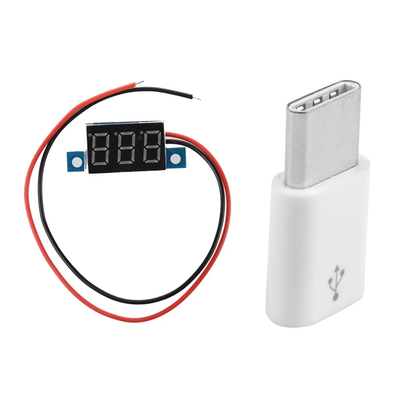 Digital Voltmeter LED Voltage Display Panel Meter & USB Type C 3.1 Male To Micro-USB 2.0 5 Pin Female Data Adapter