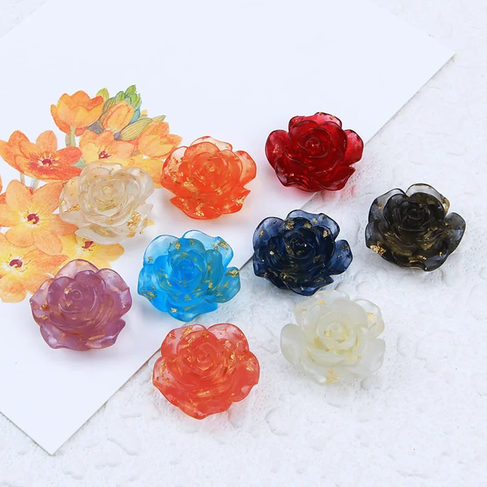 10PCS Gold Foil Rose Flower Series Miniature Flat Back Resin Cabochons For Hairpin Scrapbooking DIY Home Decor Craft Accessories